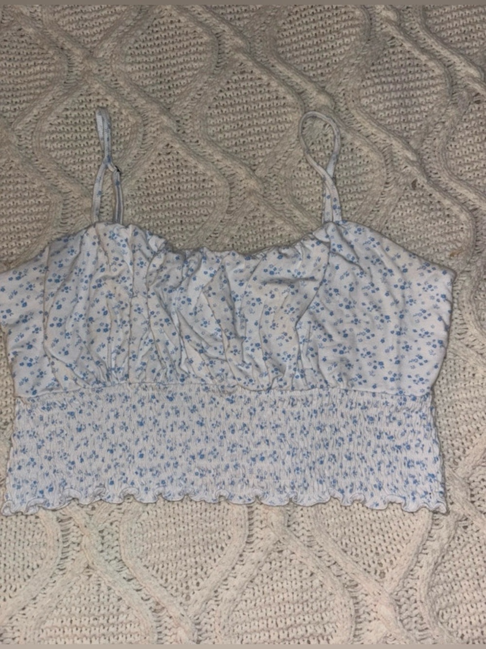 Hollister White & Light Blue Floral Smocked Cami